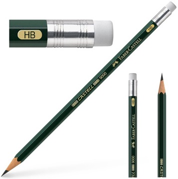 FABER CASTELL Ołówek drewniany grafitowy z gumką do szkicowania 9000 HB