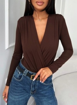 БОДИ КОНВЕРТ С ДЛИННЫМ РУКАВОМ МОККА Коричневый шоколад S/M 89