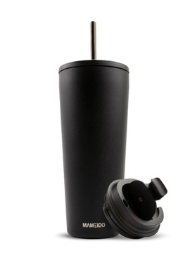 Kubek termiczny Mameido 700 ml z 2 pokrywkami i słomką Rich Black