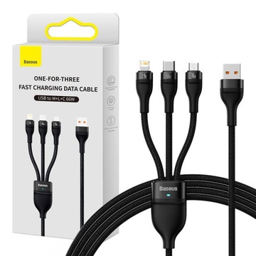 BASEUS KABEL DO TELEFONU USB TYPU C MICRO USB LIGHTNING QC 4.0 PD 66W 1.2M