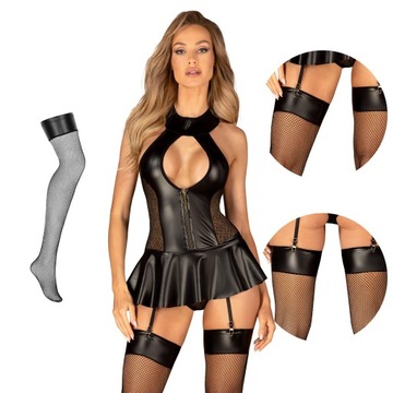 Pończochy do pasa kabaretki latex siateczka Obsessive Darkessia seksy L/XL