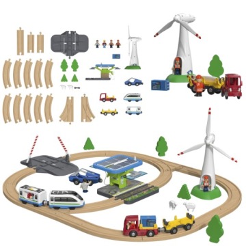 Дерев'яна Залізниця Pole Odnawialnej Energii Звук Світло Рух Playtive