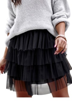 Spódnica tiulowa mini przed kolano, spódniczka tutu falbany czarna r. Uni