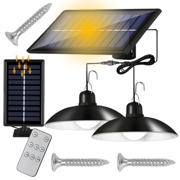 2X LAMPA SOLARNA ŻYRANDOL LED WISZĄCA OGRODOWA ZEWNĘTRZNA PANEL + PILOT