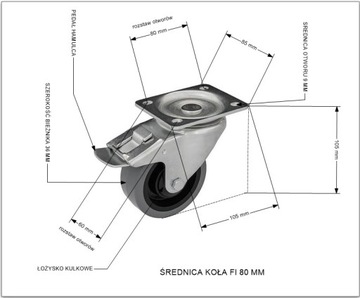 Zestaw 80 mm 4 szt guma koło MOCNE 550 KG kulkowe