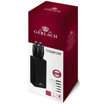 Набор из 5 кухонных ножей в черном блоке, сталь Gerlach Comfort, точилка 2в1