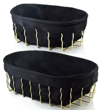 ZESTAW 2 KOSZYKÓW ZŁOTYCH METAL Z MATERIAŁEM