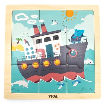 VIGA Poręczne Drewniane Puzzle Statek 9 elementów