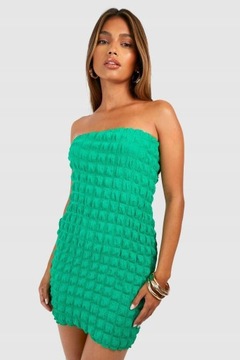 Boohoo NG2 mwu mini zielona sukienka tekstura odkryte ramiona S