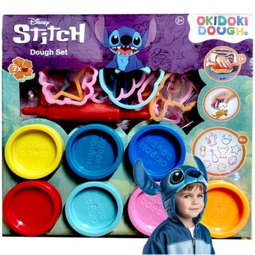 Zestaw modeliny Modelina z foremkami STITCH 7 kolorów 9 foremek + wałek