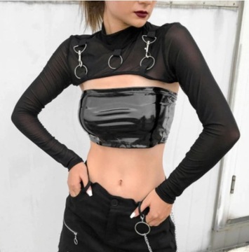 Czarna bluzka siateczka rock z ringami r. S/M