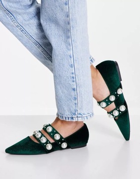 DAMSKIE WELUROWE BALERINY ZIELONE DŻETY 38 2XKL