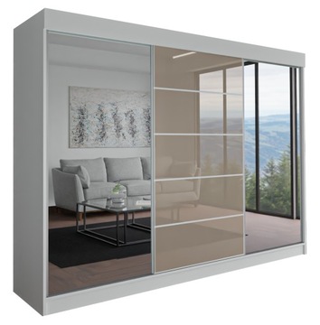 SZAFA MILAN - 3D 170 CM - BIAŁA ( 1x LACOBEL CAPPUCINO ) - z lustrem