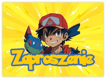 ZAPROSZENIA URODZINY dla dzieci POKEMON 1 2 3 4 5 6 7 8 9 PIKACHU ASH