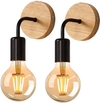 KINKIET DREWNIANY LAMPA ŚCIENNA CZARNA E26 X2