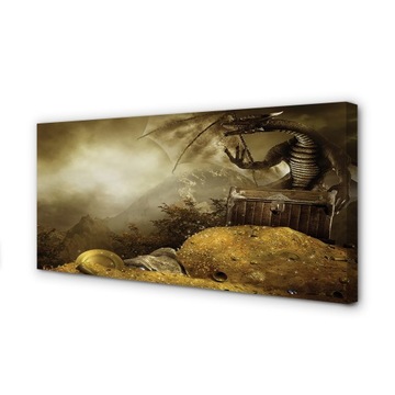 Obraz na płótnie Smok góry chmury złoto 100x50 cm