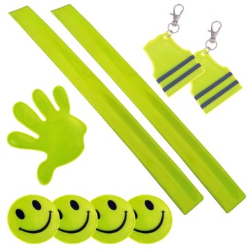 ZESTAW ODBLASKÓW ELEMENTY ODBLASKOWE DLA DZIECKA OPASKI NAKLEJKI ZAWIESZKI