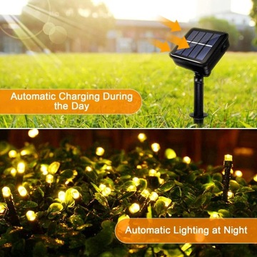 Zewnętrzna girlanda solarna, 12 m, 100 LED, wodoodporna girlanda solarna