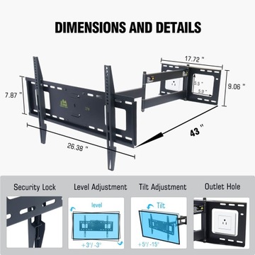 ДЛИННЫЙ держатель для ТВ FORGING MOUNT FM9388B 80''