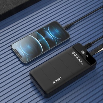 Dudao powerbank 30000 мАч 2x USB/USB-C со светодиодной подсветкой белый (K8s+ белый)