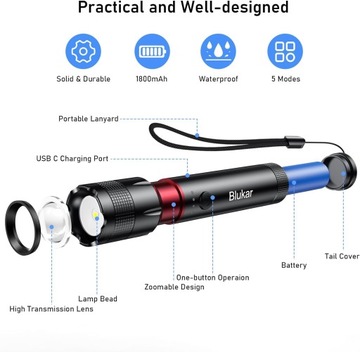 Мини светодиодный фонарик с зумом 3Вт Blukar