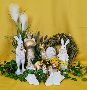 ФИГУРКА КРОЛИКА БЕЛЫЙ И БЕЖЕВЫЙ ЗАЯЦ С ПАЛКОЙ 27,5 СМ