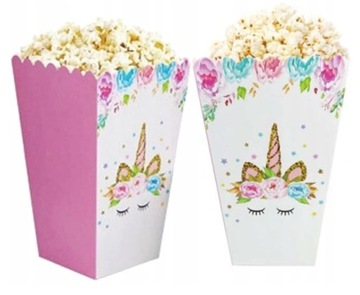 Pudełka Popcorn Przekąski JEDNOROŻEC urodziny 6szt