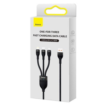 ТЕЛЕФОННЫЙ КАБЕЛЬ BASEUS USB TYPE C MICRO USB LIGHTNING QC 4.0 PD 66 Вт 1,2 м