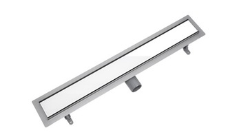 Odpływ liniowy VOGI ruszt SZKŁO BIAŁE 100 cm NISKI SYFON fi 50 stal