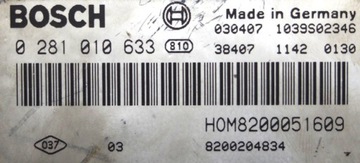 8200051609 0281010633 JEDNOTKA ŘÍZENÍ RENAULT TRAFIC 1,9DCI