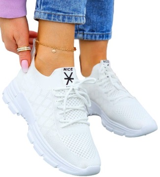 Białe Lekkie Adidasy Buty Sportowe Elastyczne Stripes 40