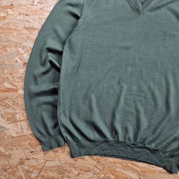 Sweter Wełniany Wełna HUGO BOSS w Serek Męski Casual Zielony Khaki L