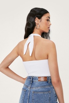 Nasty Gal biały krótki top z dekoltem halter 40