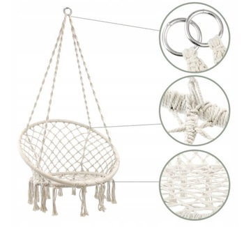FOTEL WISZĄCY HUŚTAWKA OGRODOWA BOCIANIE GNIAZDO BOHO DO DOMU OGRODU 120CM