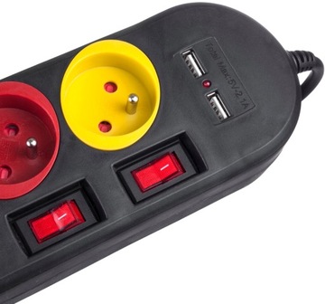 КАБЕЛЬ-УДЛИНИТЕЛЬ ПИТАНИЯ 4 РАЗЪЕМА 2xUSB 1,5 м