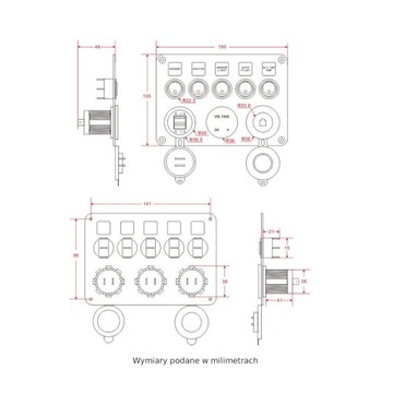 Встроенная панель управления 12 В 24 В 5 переключателей, вольтметр, зарядное устройство 5 В