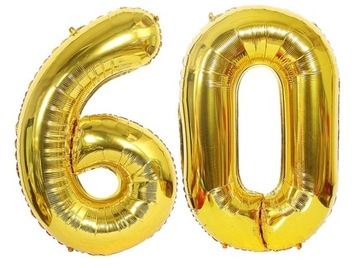 Balony foliowe cyfry 60 urodziny złote hel 100cm