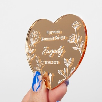 Magnes na lodówkę prezent podziękowanie gości ślub serce lustrzane złoto