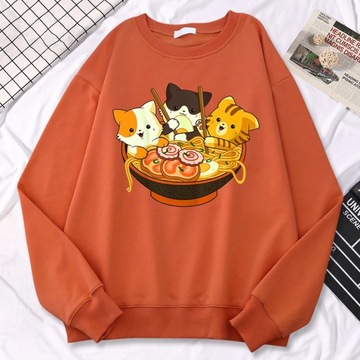 Simple Kawaii Sweatshirt For Women Anime Cats Eati