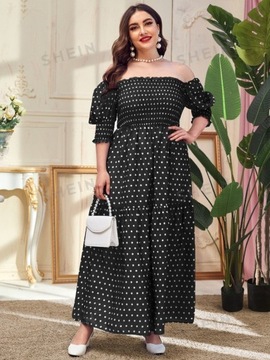 SHEIN SUKIENKA MAXI CZARNA W KROPKI ODKRYTE RAMIONA 2XL 451