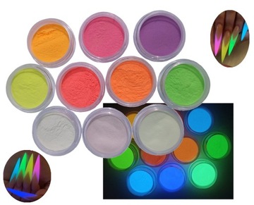 Puder świecący do paznokci NEON glow efekt 10szt