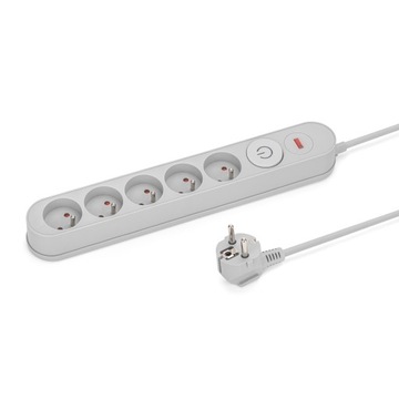 LISTWA ZASILAJĄCA PRZEPIĘCIOWA PRZECIWPRZEPIĘCIOWA 5 GNIAZD 1,5m SZARA