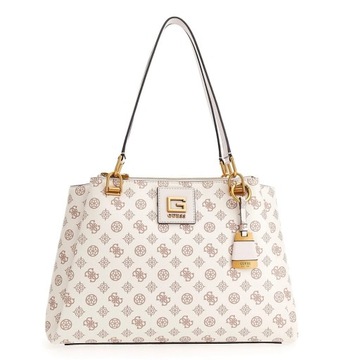 Guess Torebka Damska Alva Tote Bag Beżowa Elegancka Stylowa Brelok Charms