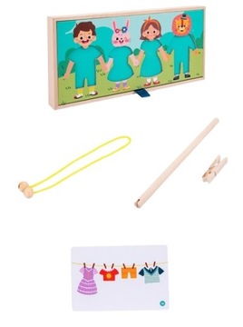 Оденьте, повесьте одежду, развивающую игрушку.