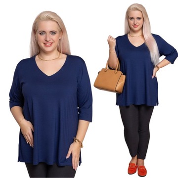 Gładka bluzka z dekoltem V PLUS SIZE rozm. 48-62