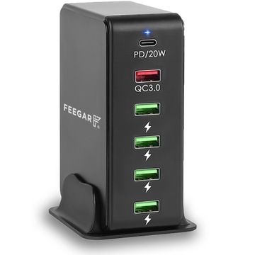 Feegar Ładowarka sieciowa 86W 5x USB +1 x Typ-C PD