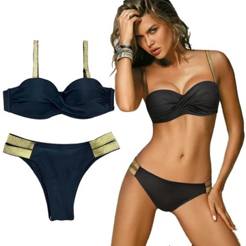 STRÓJ KĄPIELOWY DWUCZĘŚCIOWY BIKINI WYSZCZUPLAJĄCY DAMSKI CZARNY M 38