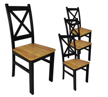4x Krzesło drewniane Krzyżak Czarny + Craft LOFT