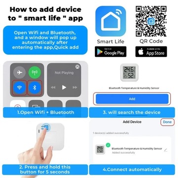 Czujnik temperatury, wilgotności Tuya THB1 łączność z bluetooth