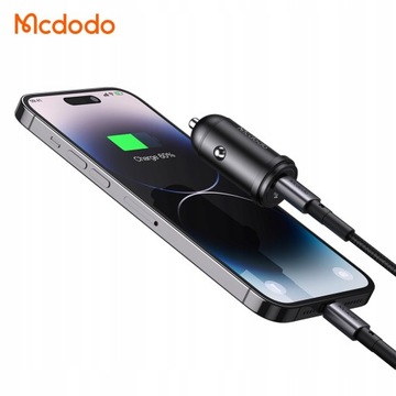 MCDODO FAST АВТОМОБИЛЬНОЕ ЗАРЯДНОЕ УСТРОЙСТВО ДЛЯ ТЕЛЕФОНА USB-C LED + КАБЕЛЬ LIGHTNING